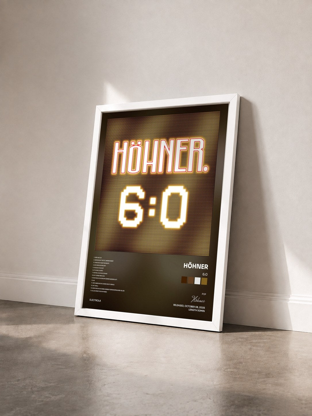 #blanc Tableau de l'album 6:0 de Höhner vu de trois quarts, cadre blanc