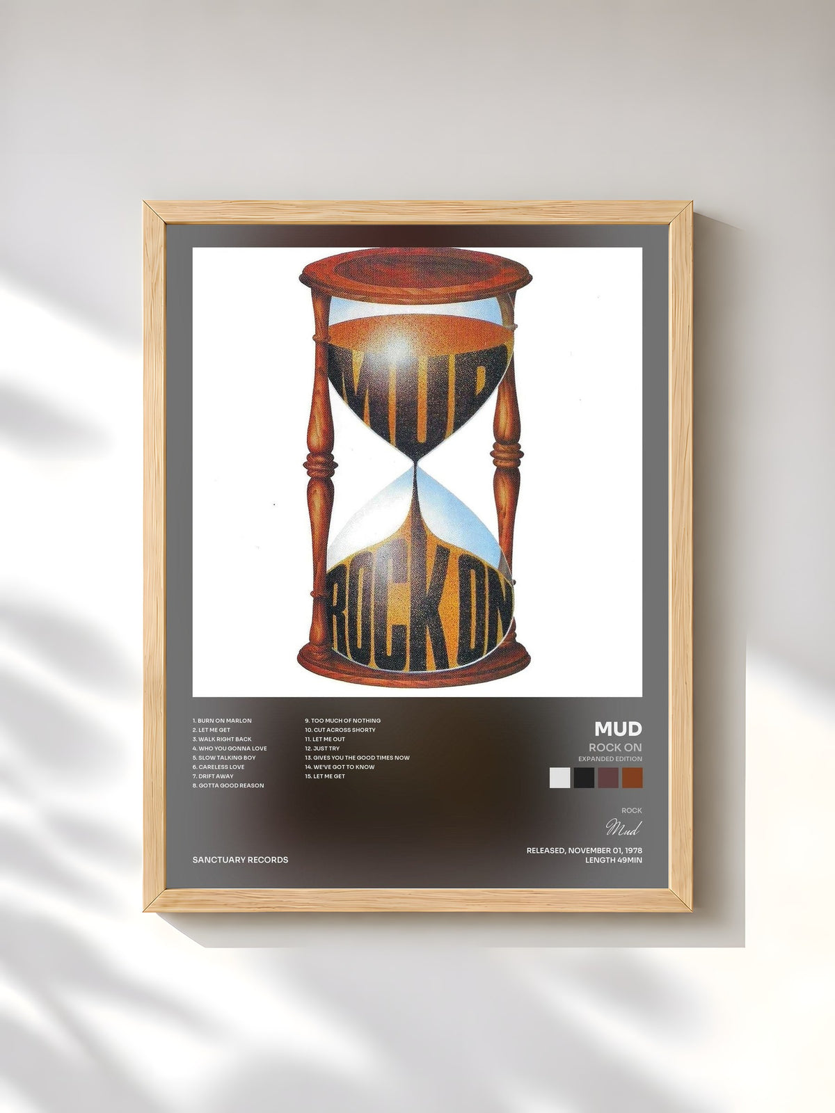 #bois Tableau de l'album Rock On (Expanded Edition) de Mud, cadre en bois brut, imprimé et encadré en France