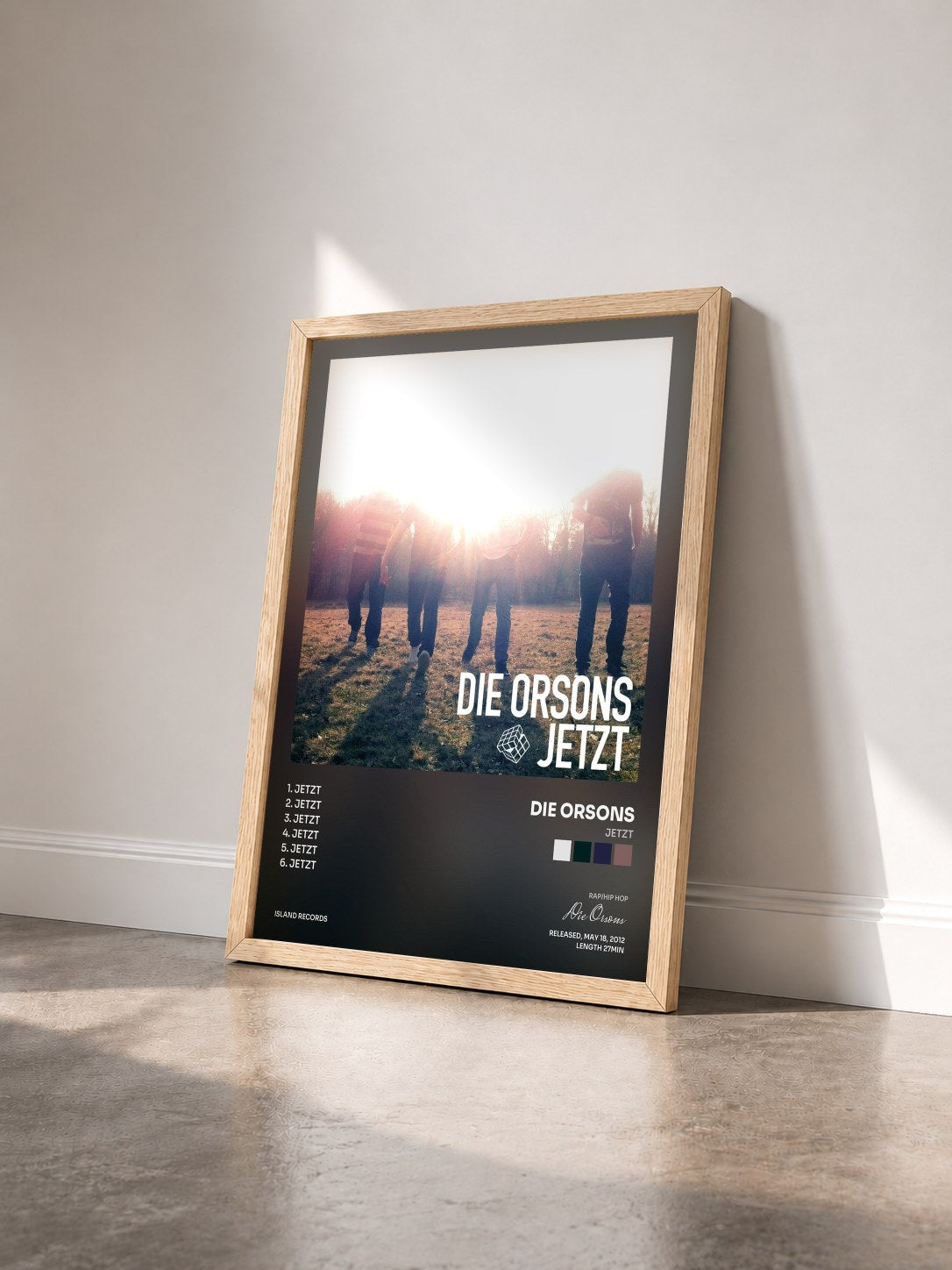 #bois Tableau de l'album Jetzt de Die Orsons vu de trois quarts, cadre en bois brut