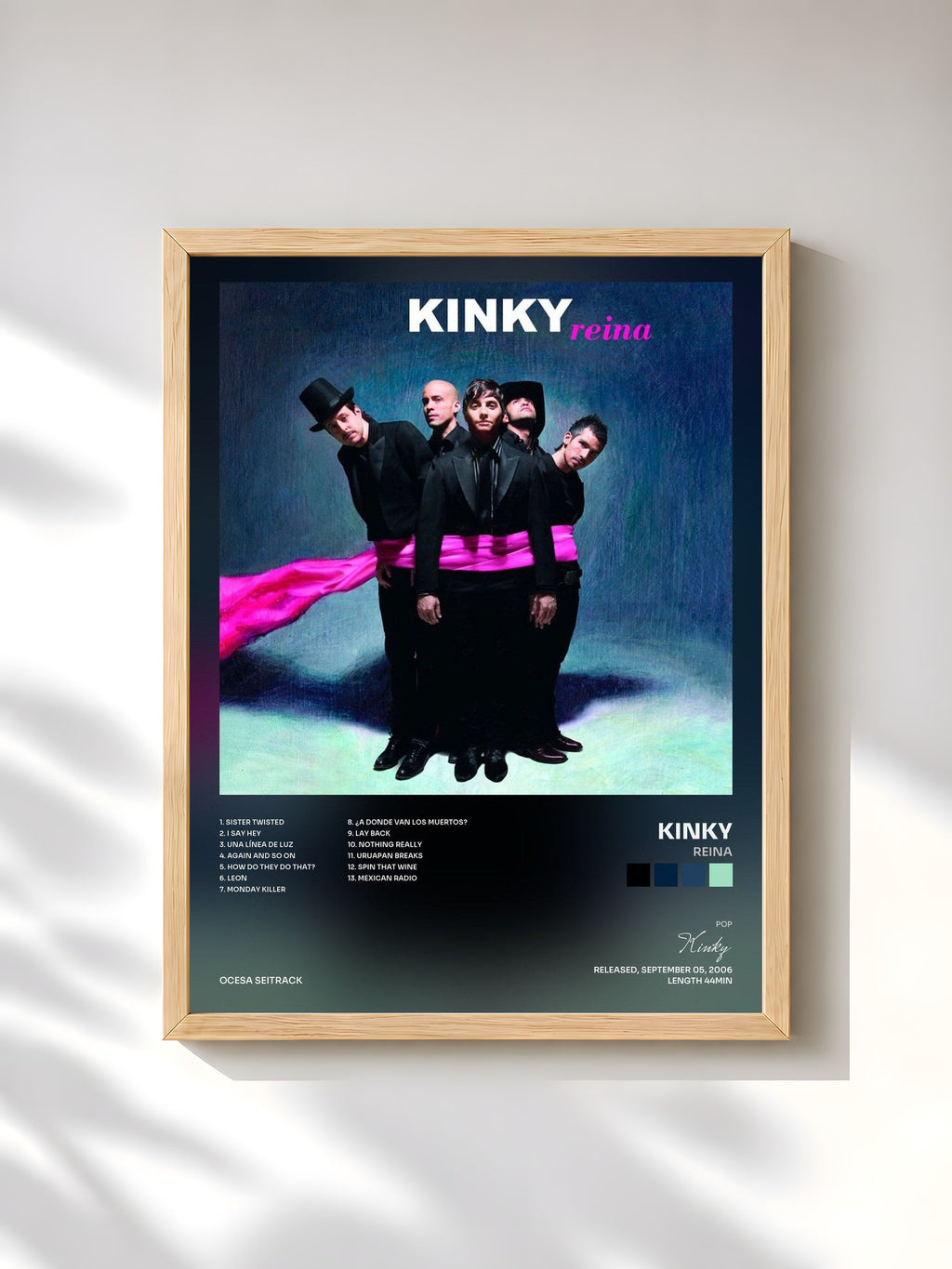 #bois Tableau de l'album Reina de Kinky, cadre en bois brut, imprimé et encadré en France