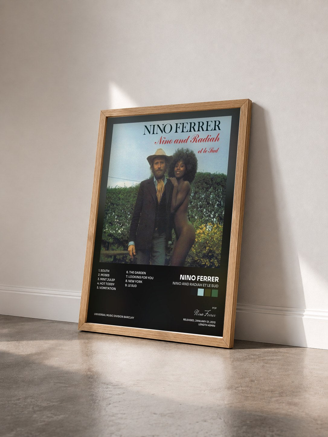 #bois Tableau de l'album Nino And Radiah Et Le Sud de Nino Ferrer vu de trois quarts, cadre en bois brut