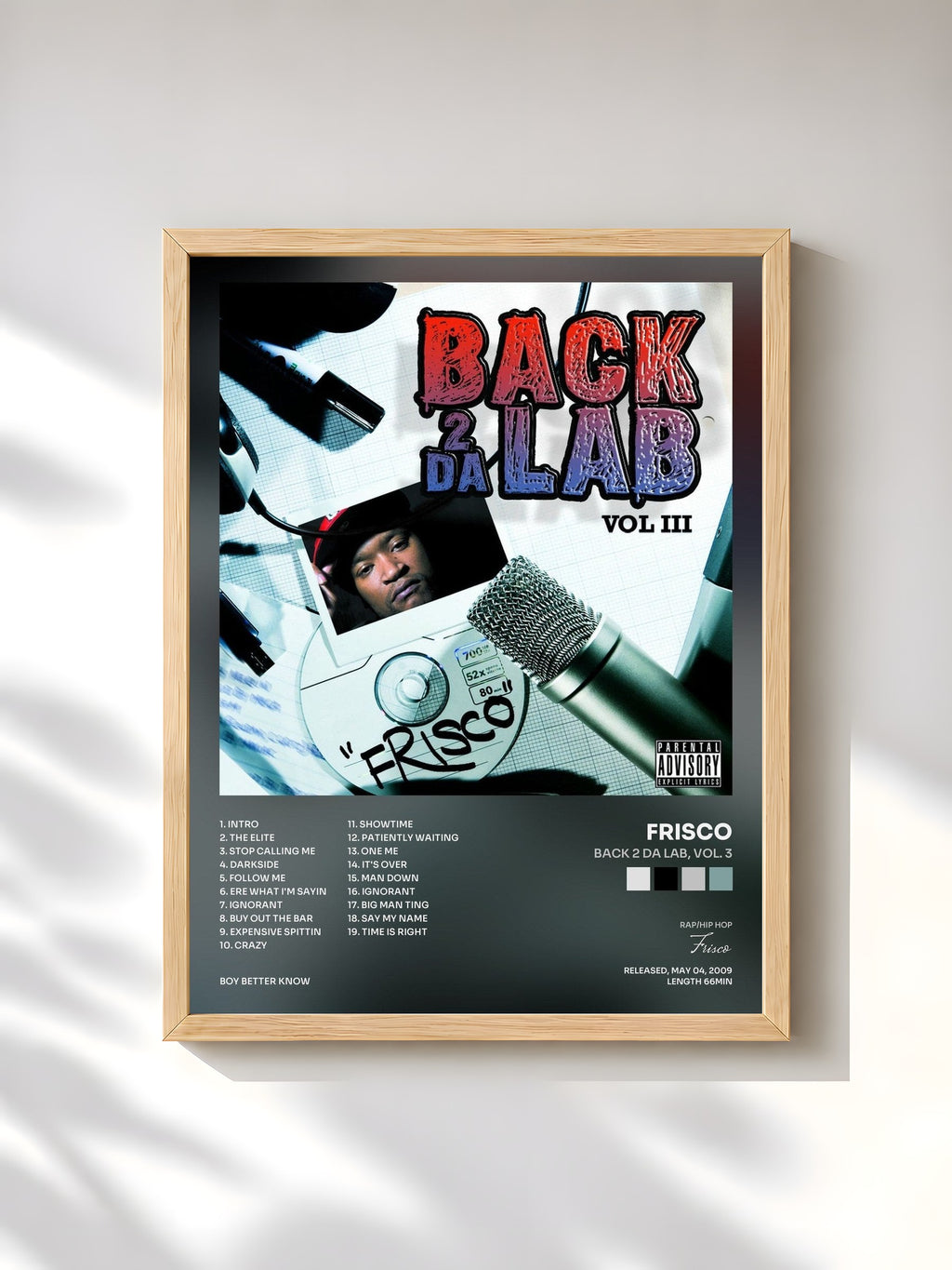 #bois Tableau de l'album Back 2 Da Lab, Vol. 3 de Frisco, cadre en bois brut, imprimé et encadré en France