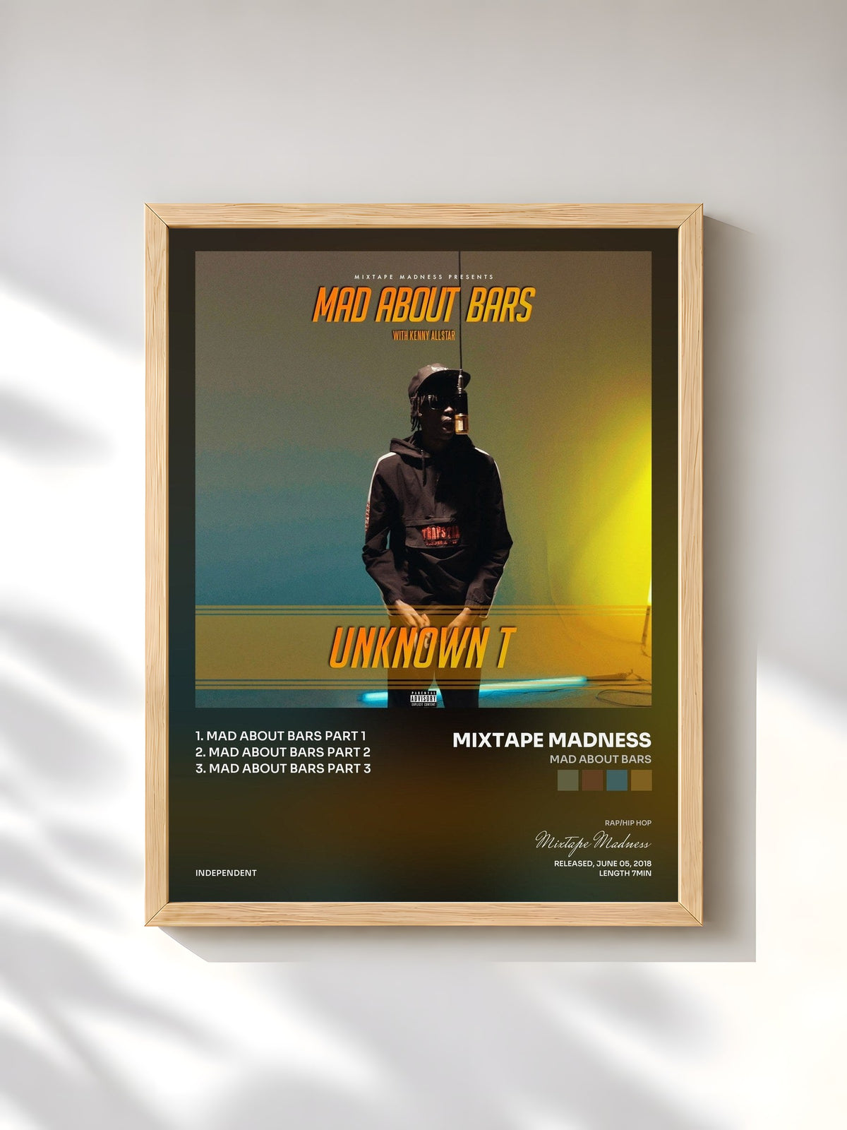 #bois Tableau de l'album Mad About Bars de Mixtape Madness, cadre en bois brut, imprimé et encadré en France