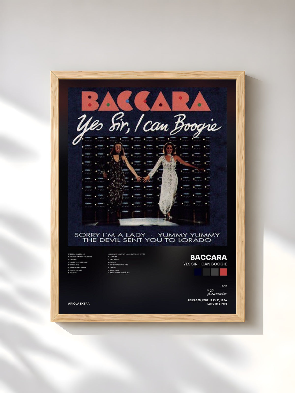 #bois Tableau de l'album Yes Sir, I Can Boogie de Baccara, cadre en bois brut, imprimé et encadré en France