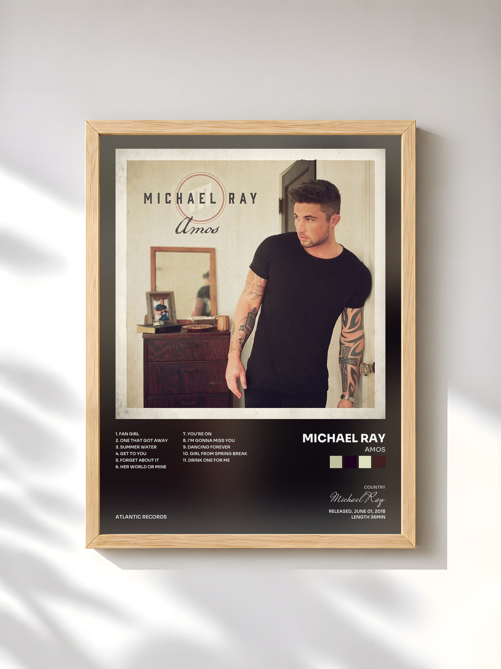 #bois Tableau de l'album Amos de Michael Ray, cadre en bois brut, imprimé et encadré en France