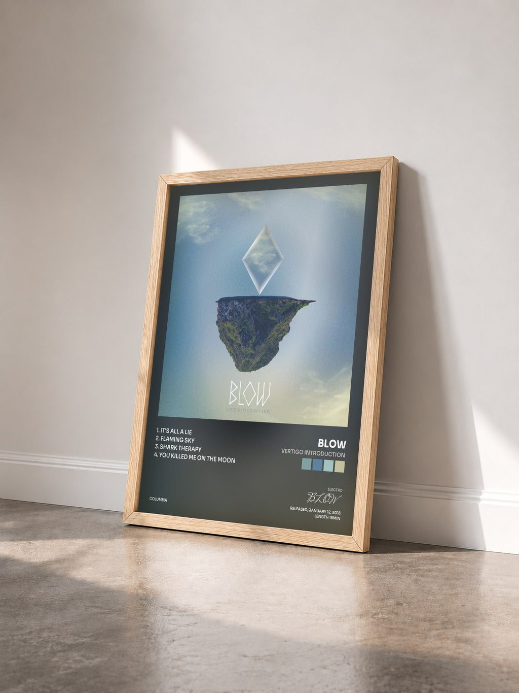 #bois Tableau de l'album Vertigo Introduction de BLOW vu de trois quarts, cadre en bois brut