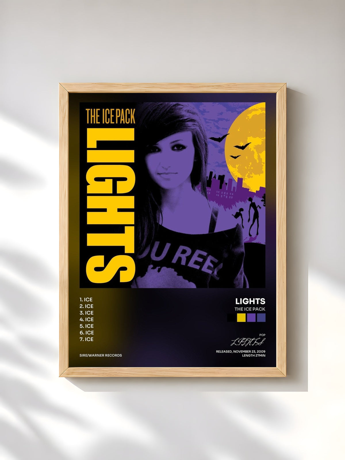 #bois Tableau de l'album The Ice Pack de LIGHTS, cadre en bois brut, imprimé et encadré en France