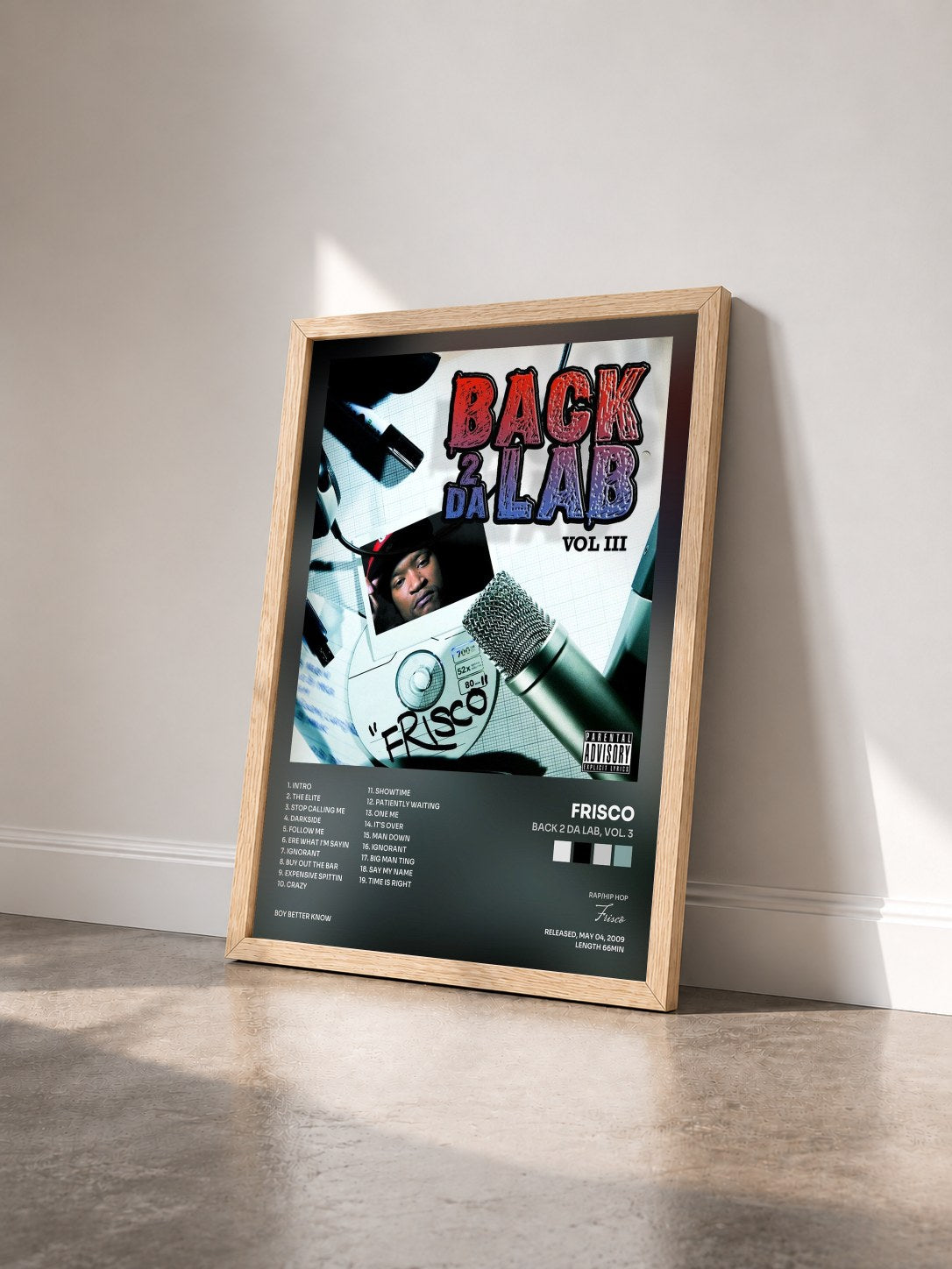 #bois Tableau de l'album Back 2 Da Lab, Vol. 3 de Frisco vu de trois quarts, cadre en bois brut
