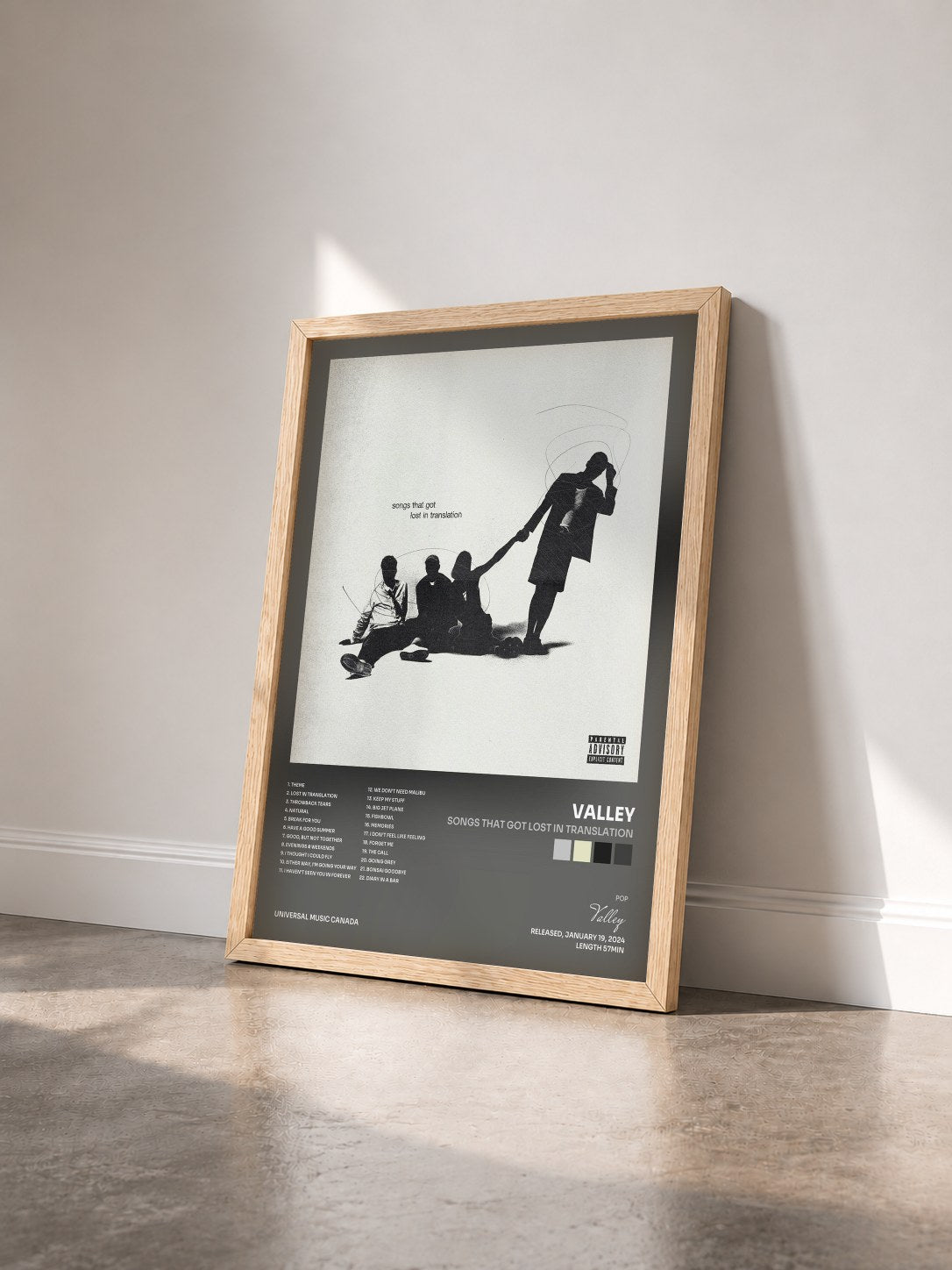 #bois Tableau de l'album songs that got lost in translation de Valley vu de trois quarts, cadre en bois brut