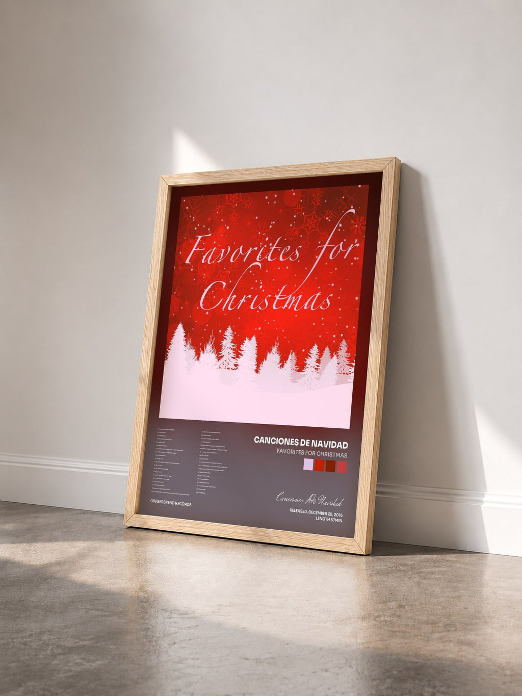 #bois Tableau de l'album Favorites for Christmas de Canciones De Navidad vu de trois quarts, cadre en bois brut