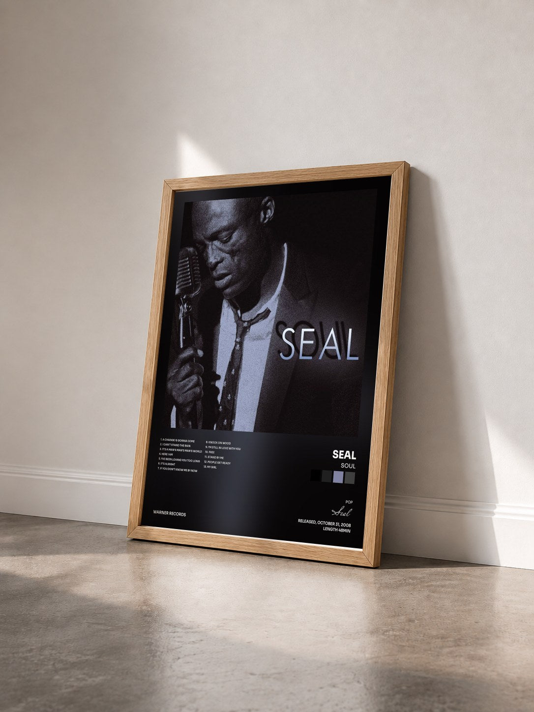 #bois Tableau de l'album Soul de Seal vu de trois quarts, cadre en bois brut