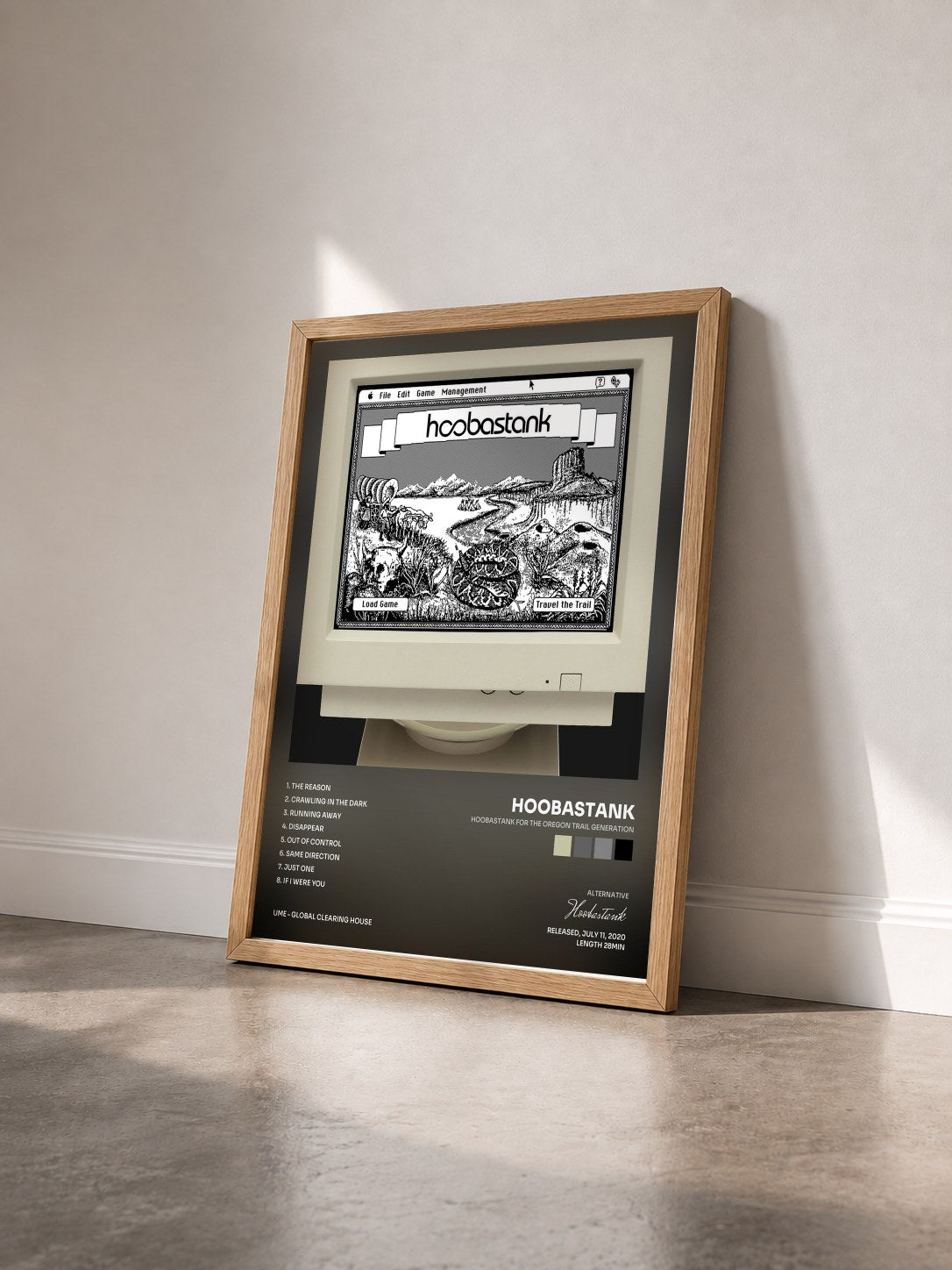 #bois Tableau de l'album Hoobastank for the Oregon Trail Generation de Hoobastank vu de trois quarts, cadre en bois brut