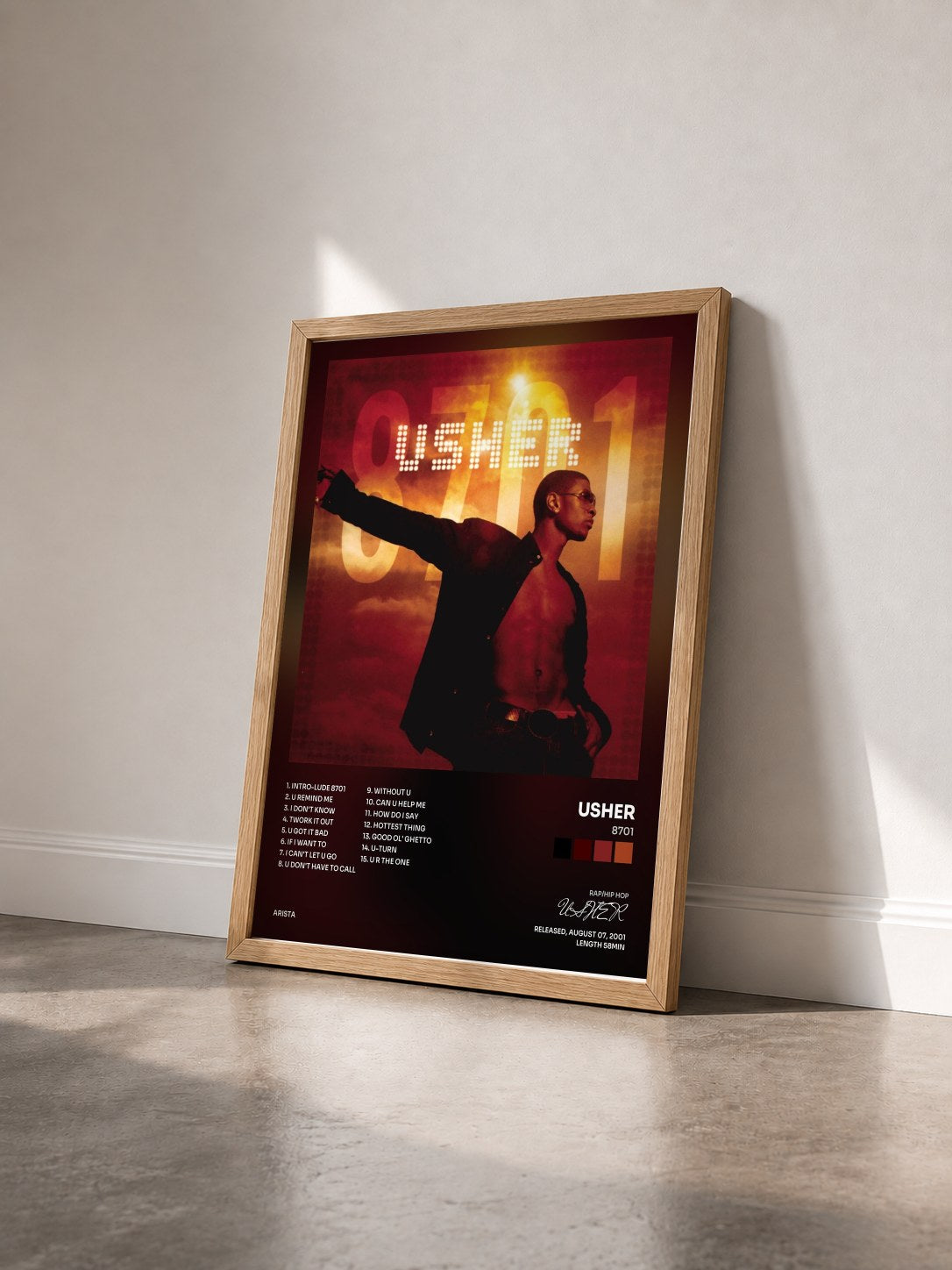 #bois Tableau de l'album 8701 de USHER vu de trois quarts, cadre en bois brut