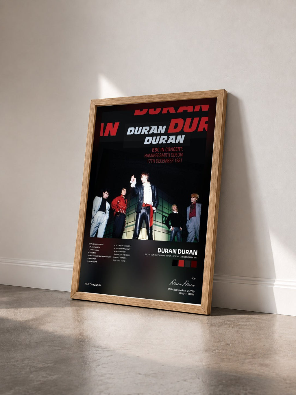 #bois Tableau de l'album BBC in Concert: Hammersmith Odeon, 17th December 1981 de Duran Duran vu de trois quarts, cadre en bois brut