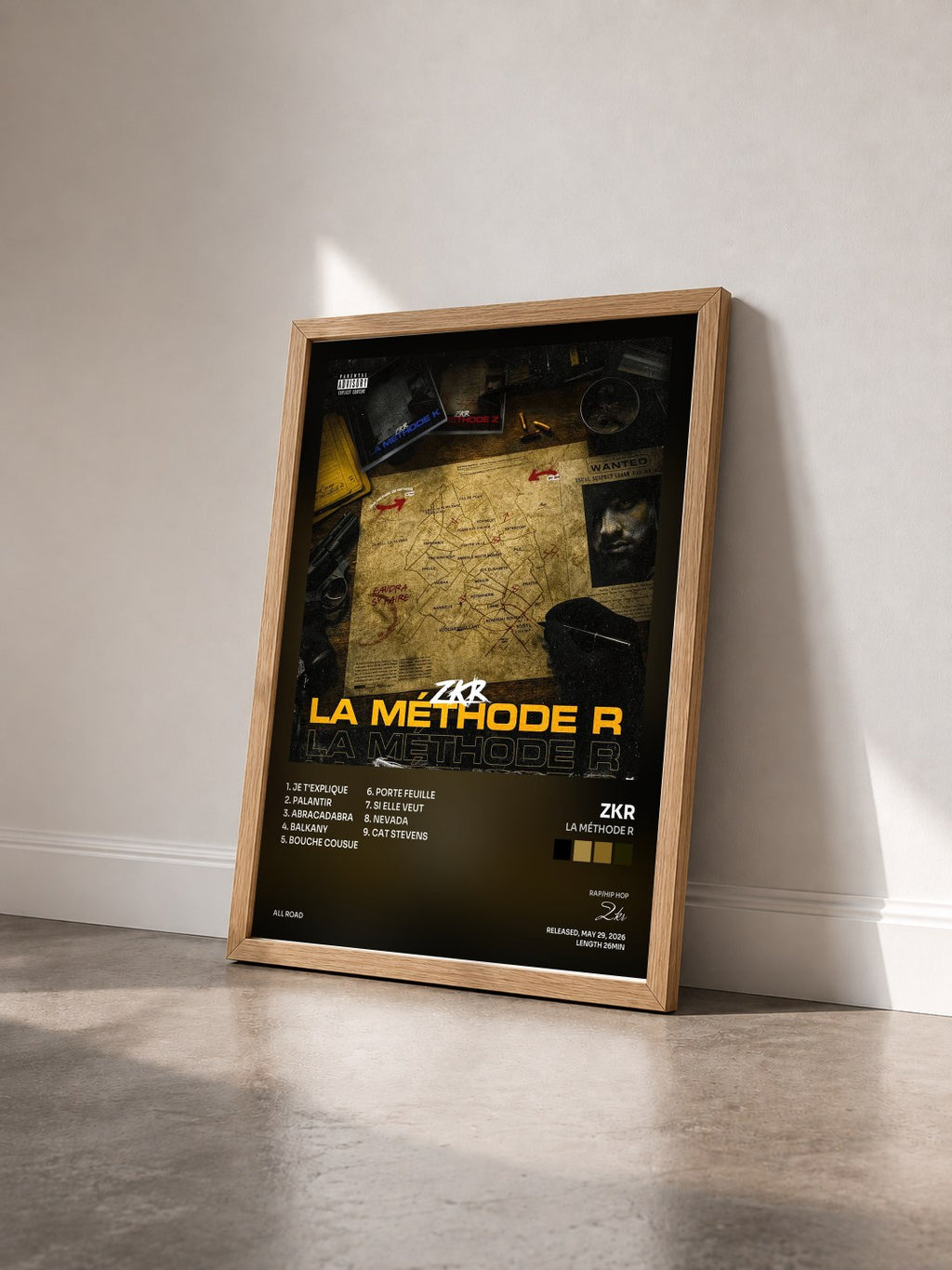 #bois Tableau de l'album La Méthode R de Zkr vu de trois quarts, cadre en bois brut