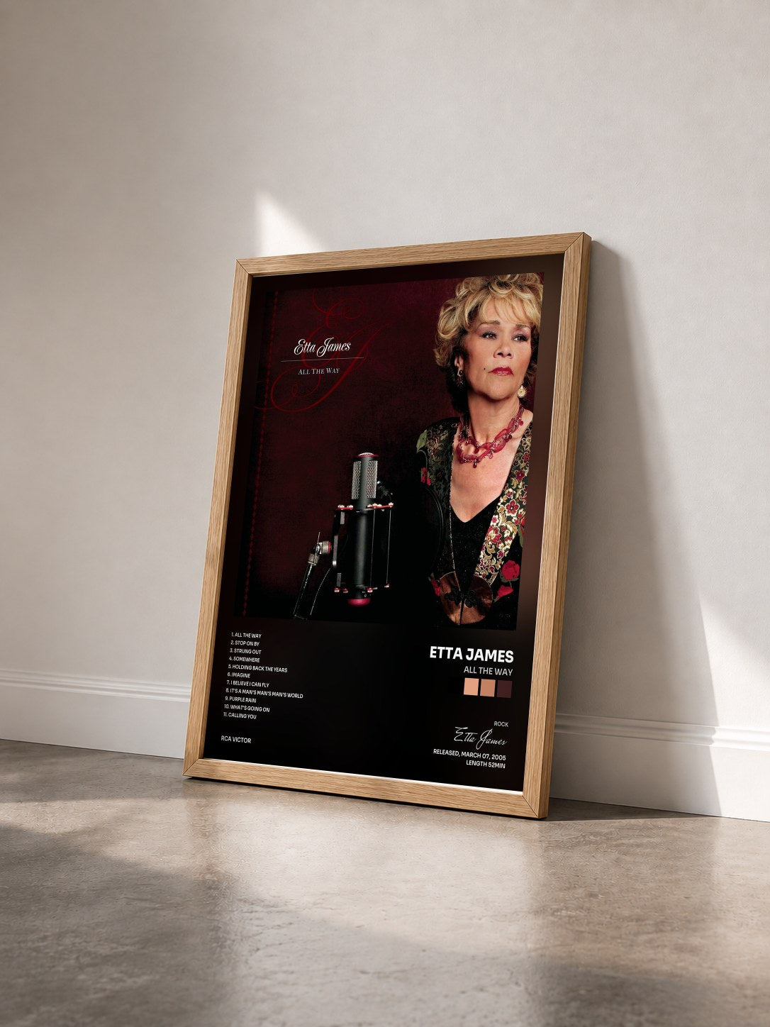#bois Tableau de l'album All The Way de Etta James vu de trois quarts, cadre en bois brut