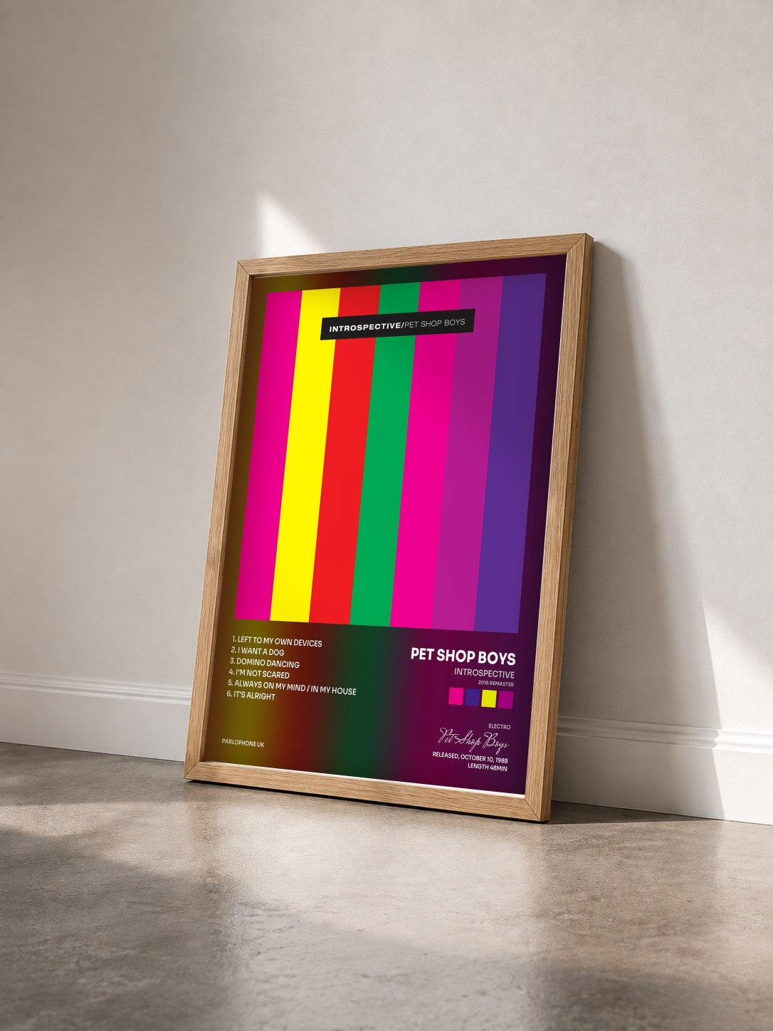 #bois Tableau de l'album Introspective (2018 Remaster) de Pet Shop Boys vu de trois quarts, cadre en bois brut