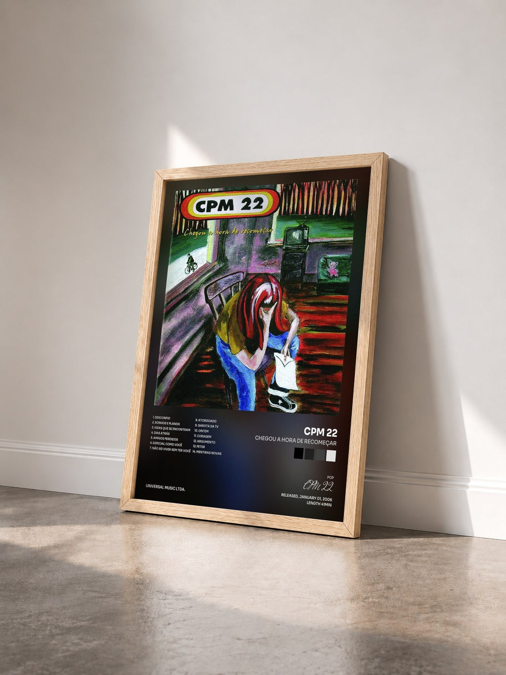 #bois Tableau de l'album Chegou A Hora De Recomeçar de CPM 22 vu de trois quarts, cadre en bois brut