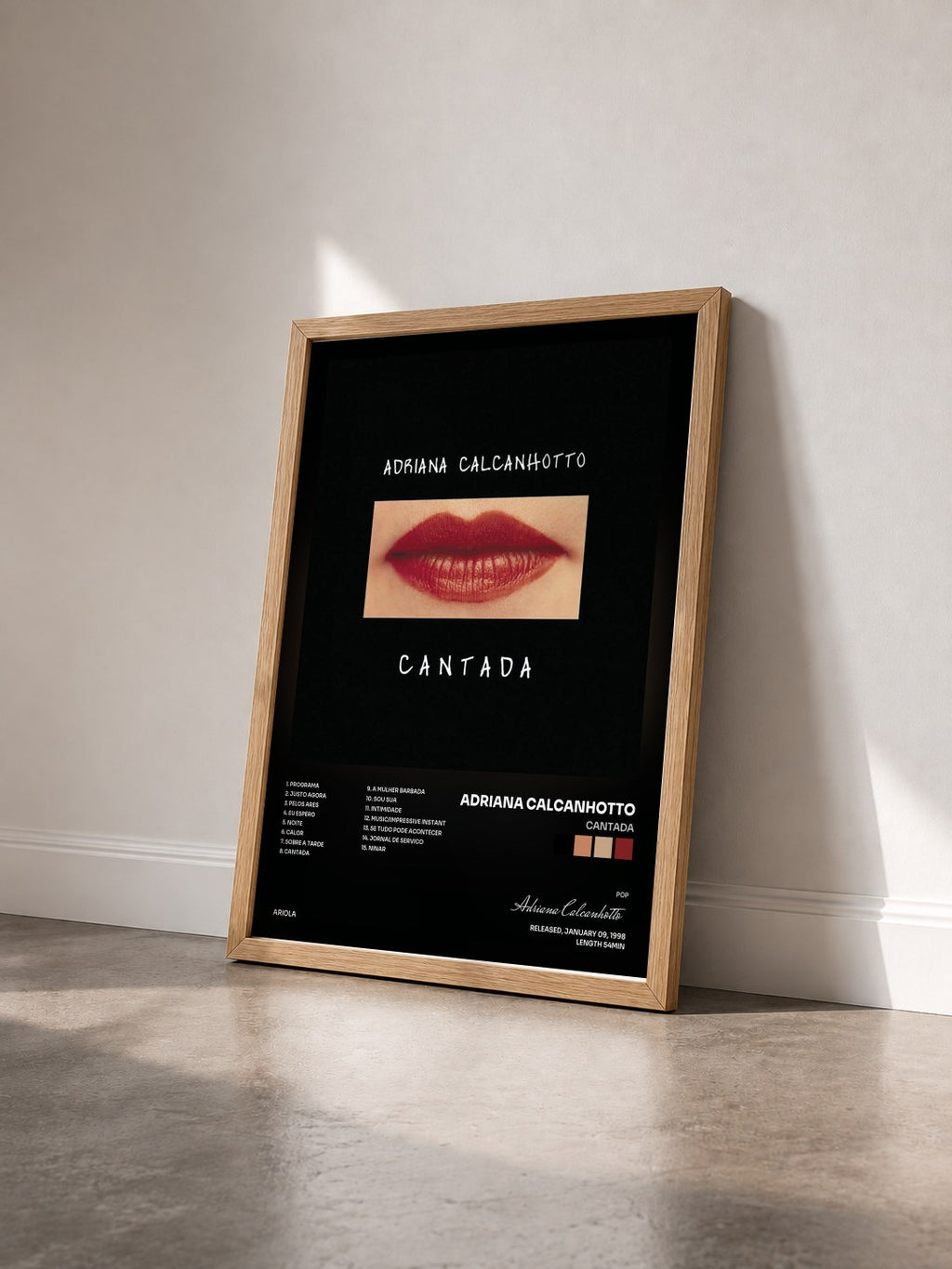 #bois Tableau de l'album Cantada de Adriana Calcanhotto vu de trois quarts, cadre en bois brut
