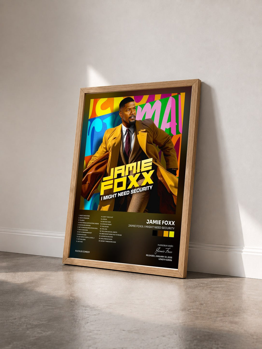 #bois Tableau de l'album Jamie Foxx: I Might Need Security de Jamie Foxx vu de trois quarts, cadre en bois brut