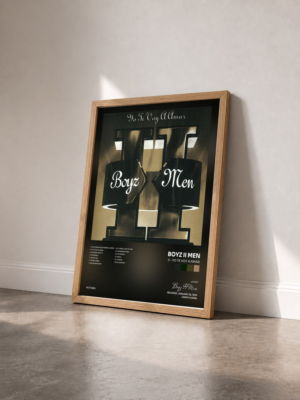 #bois Tableau de l'album II - Yo Te Voy A Amar de Boyz II Men vu de trois quarts, cadre en bois brut