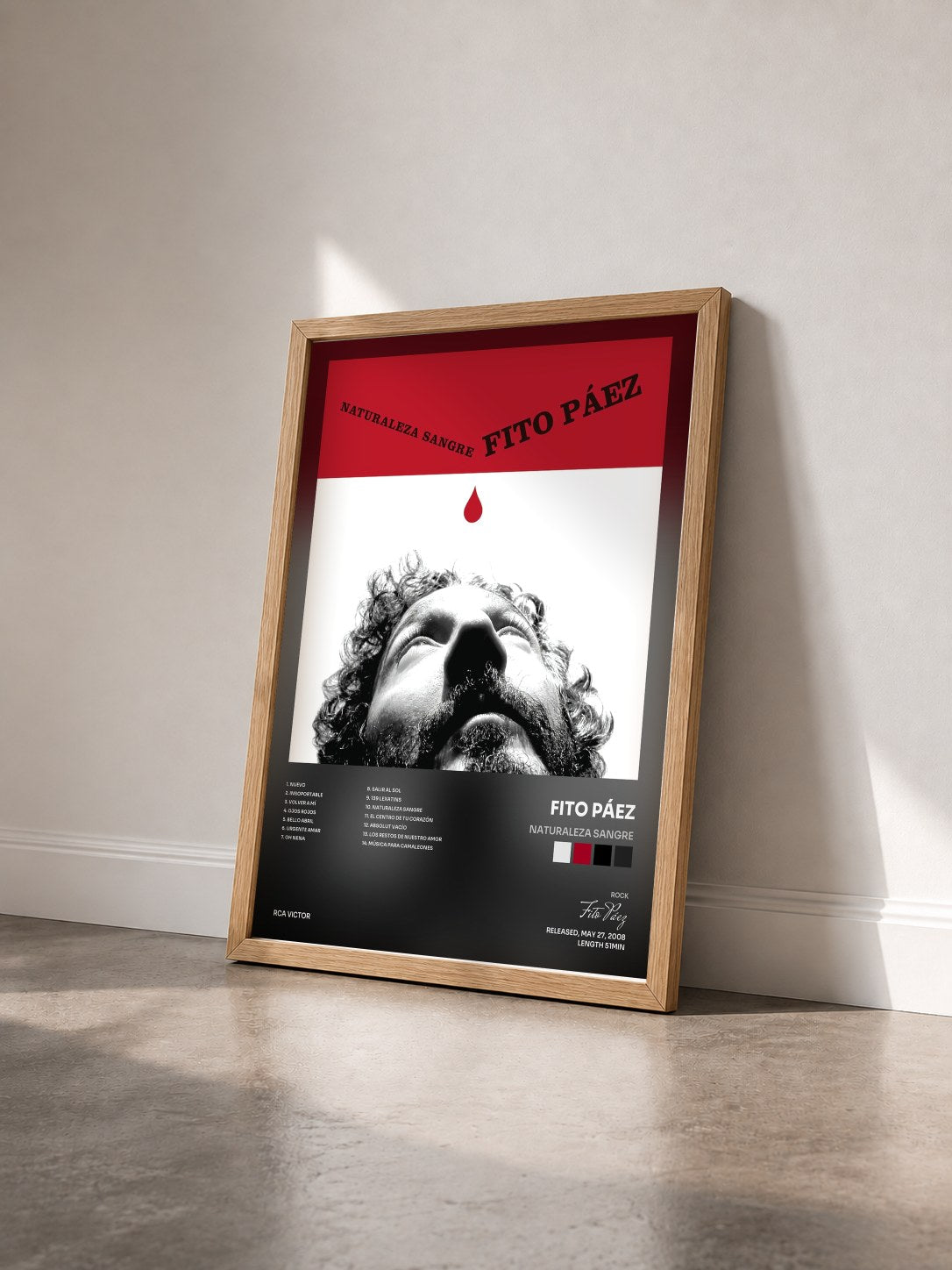 #bois Tableau de l'album Naturaleza Sangre de Fito Páez vu de trois quarts, cadre en bois brut