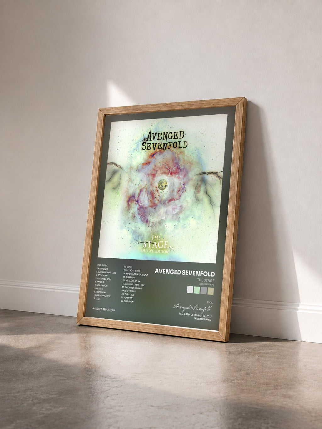 #bois Tableau de l'album The Stage (Deluxe Edition) de Avenged Sevenfold vu de trois quarts, cadre en bois brut