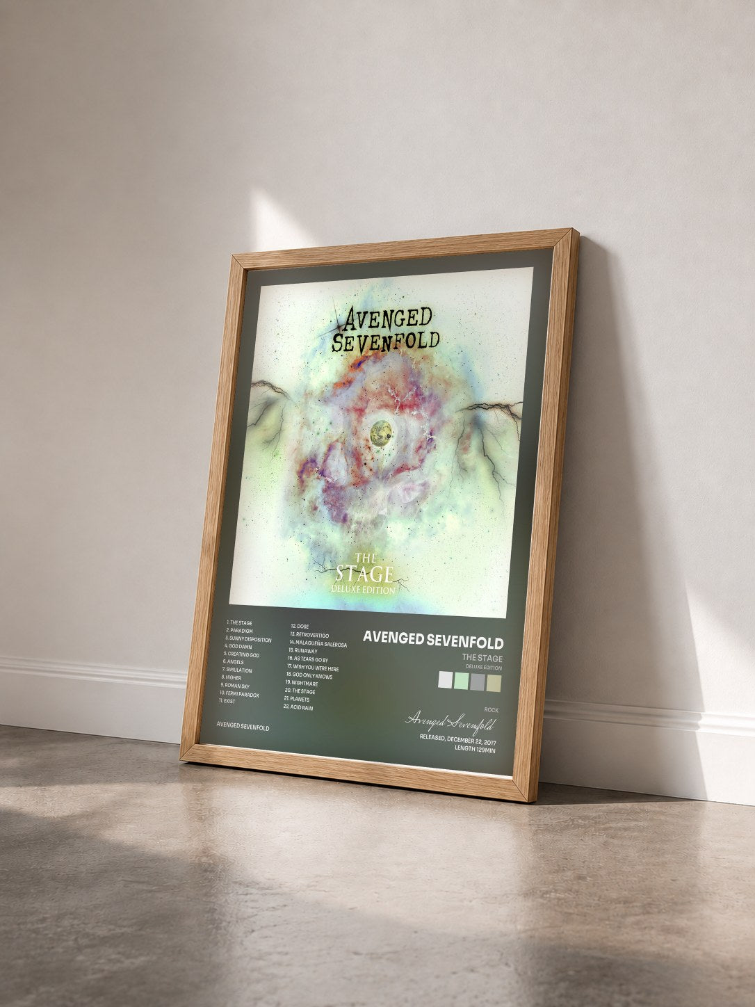 #bois Tableau de l'album The Stage (Deluxe Edition) de Avenged Sevenfold vu de trois quarts, cadre en bois brut