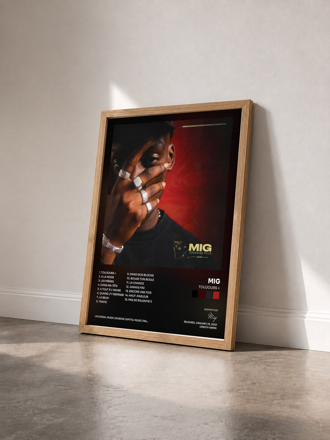 #bois Tableau de l'album Toujours + de Mig vu de trois quarts, cadre en bois brut