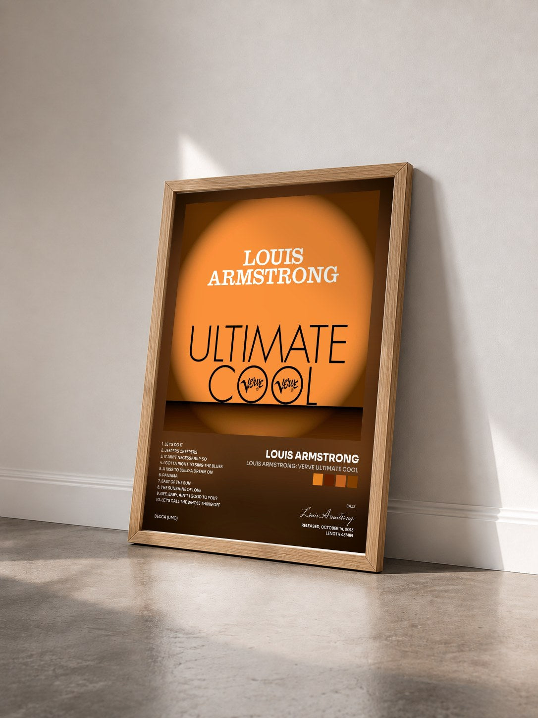 #bois Tableau de l'album Louis Armstrong: Verve Ultimate Cool de Louis Armstrong vu de trois quarts, cadre en bois brut