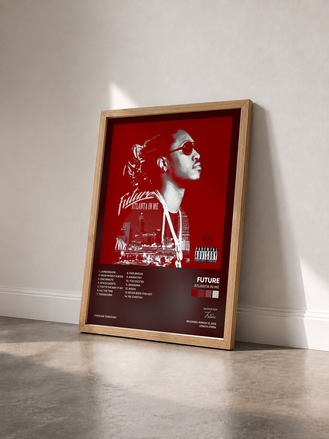 #bois Tableau de l'album Atlanta In Me de Future vu de trois quarts, cadre en bois brut