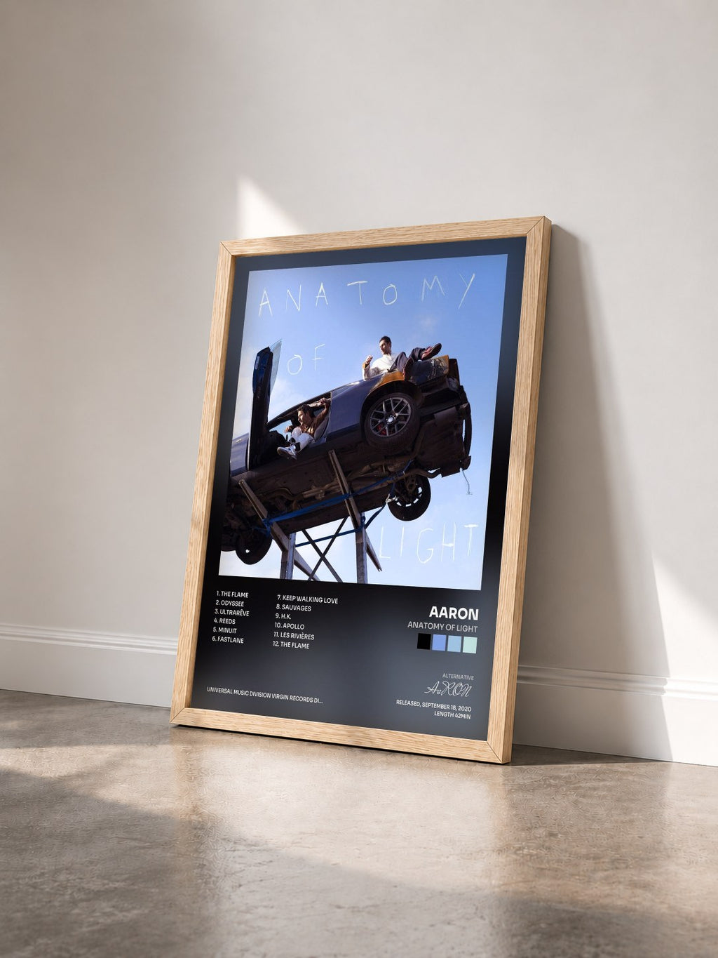 #bois Tableau de l'album ANATOMY OF LIGHT de AaRON vu de trois quarts, cadre en bois brut