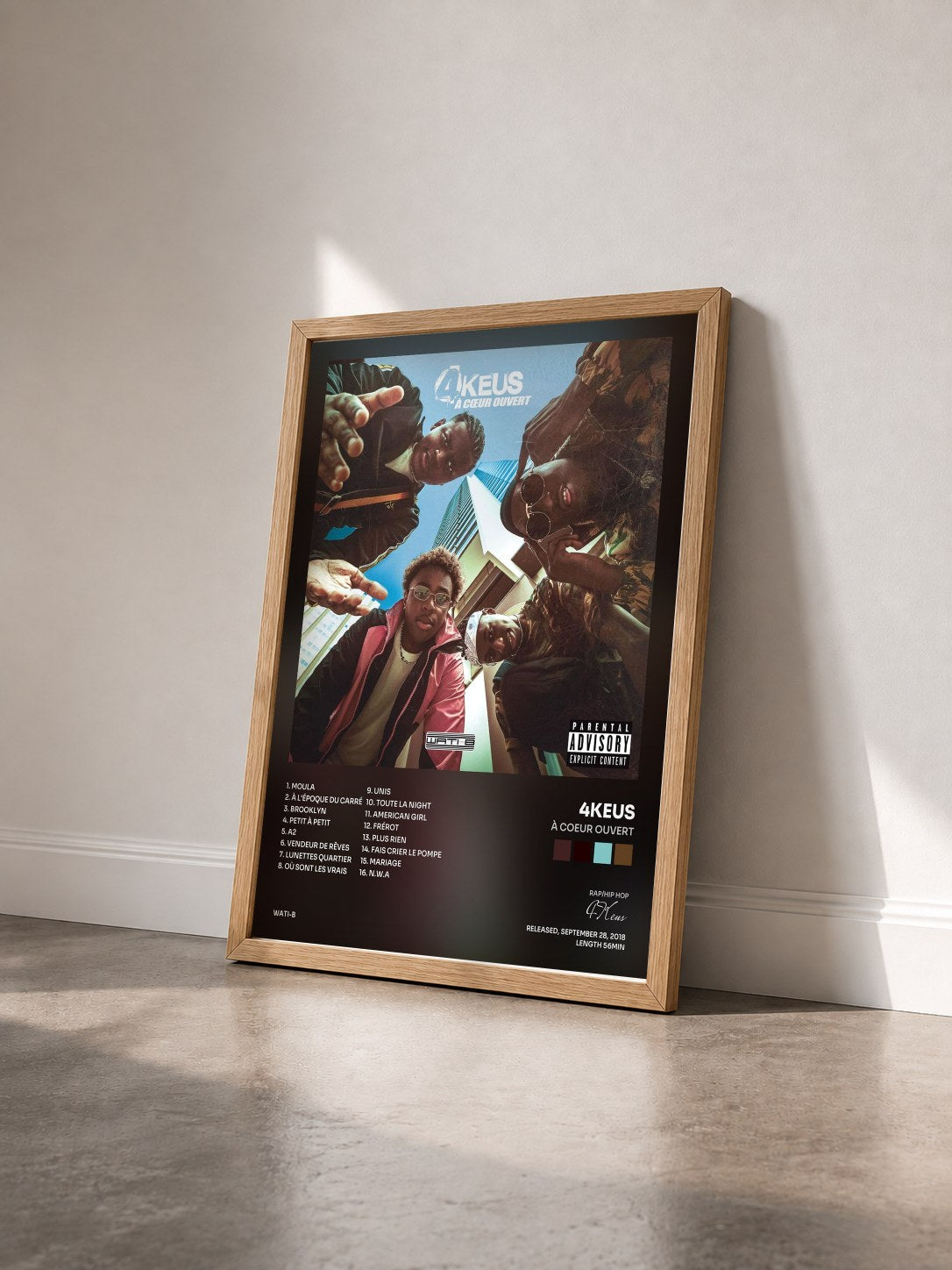 #bois Tableau de l'album À coeur ouvert de 4Keus vu de trois quarts, cadre en bois brut
