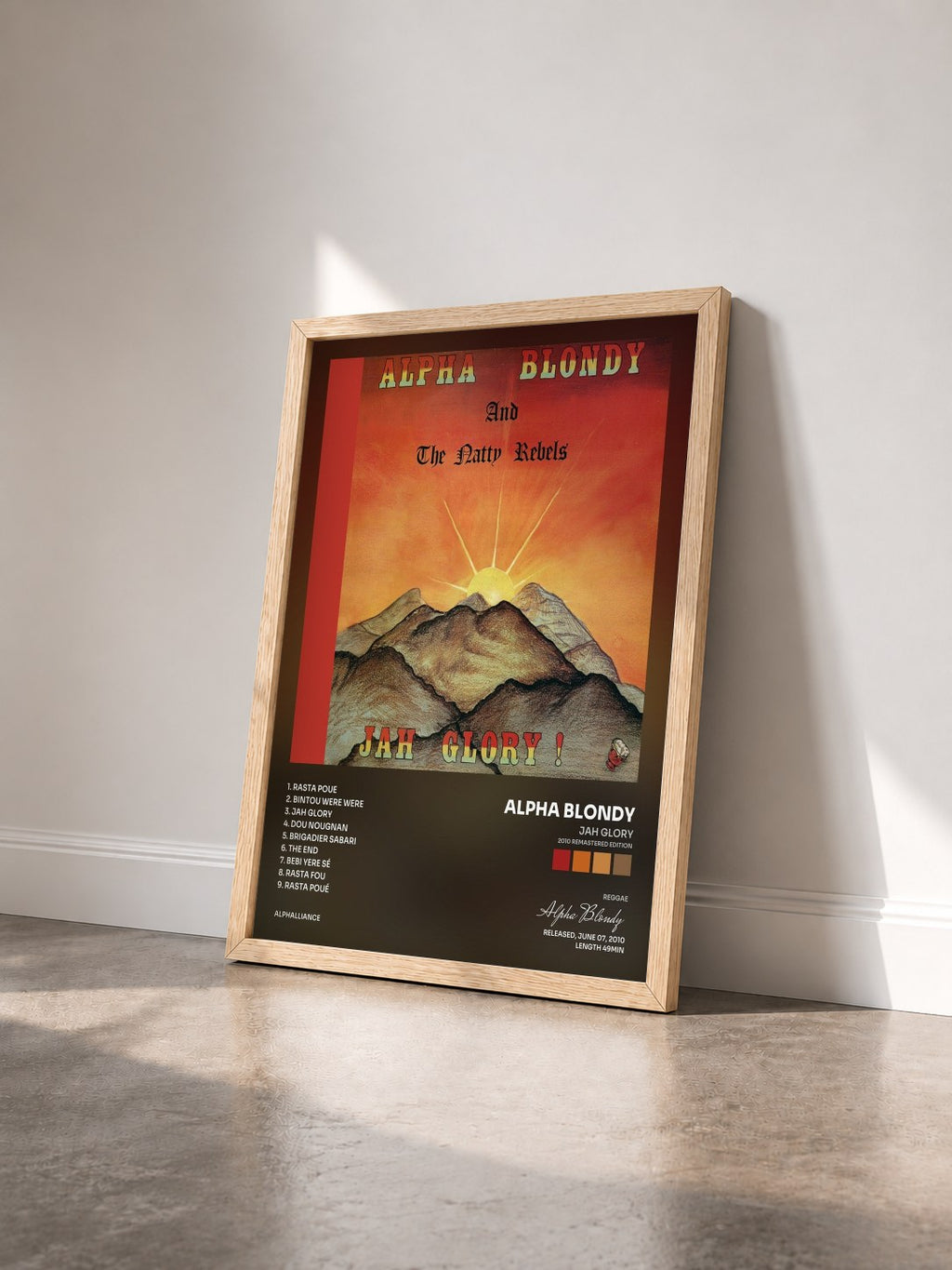 #bois Tableau de l'album Jah Glory (2010 Remastered Edition) de Alpha Blondy vu de trois quarts, cadre en bois brut