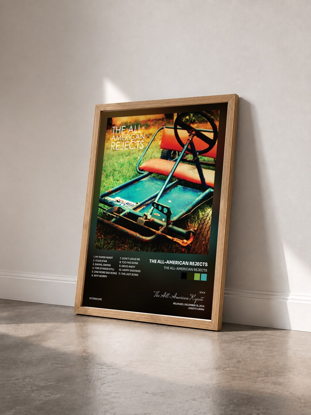 #bois Tableau de l'album The All-American Rejects de The All-American Rejects vu de trois quarts, cadre en bois brut