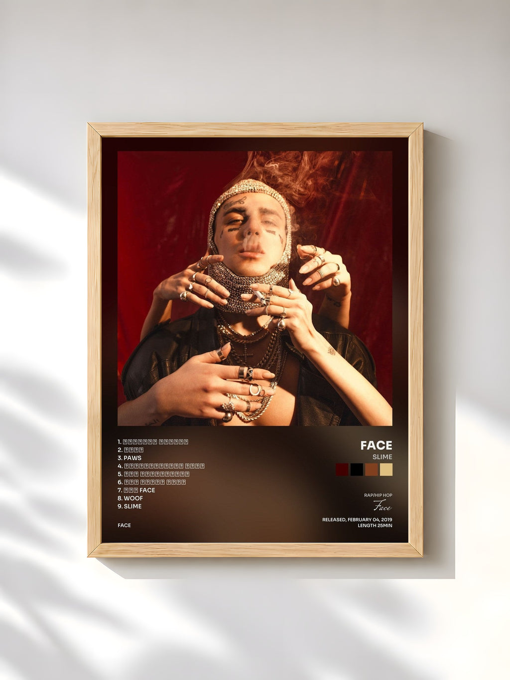 #bois Tableau de l'album SLIME de Face, cadre en bois brut, imprimé et encadré en France