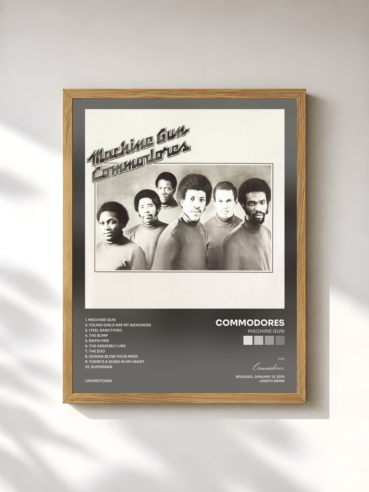 #bois Tableau de l'album Machine Gun de Commodores, cadre en bois brut, imprimé et encadré en France