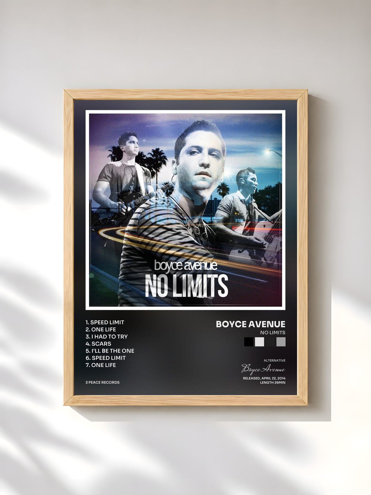 #bois Tableau de l'album No Limits de Boyce Avenue, cadre en bois brut, imprimé et encadré en France