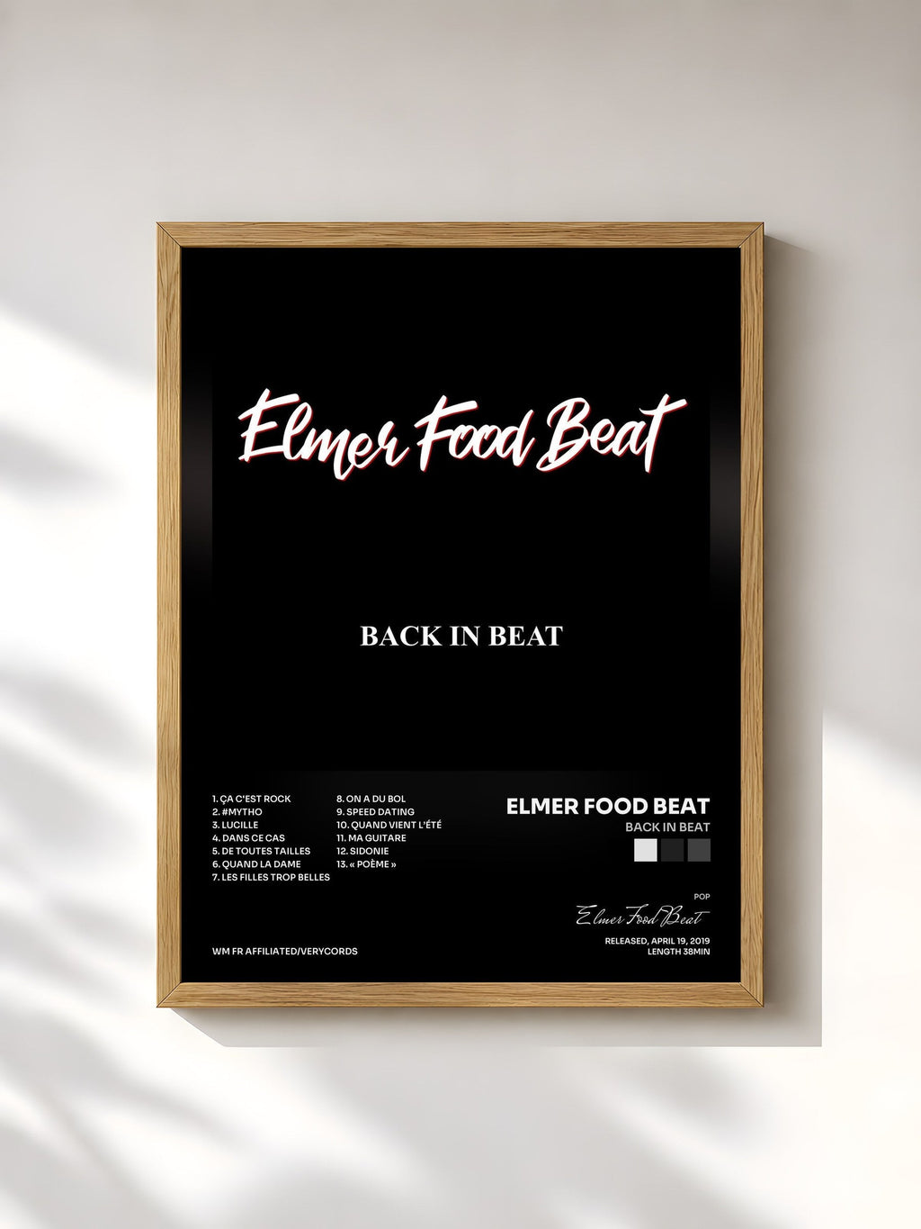 #bois Tableau de l'album Back in Beat de Elmer Food Beat, cadre en bois brut, imprimé et encadré en France