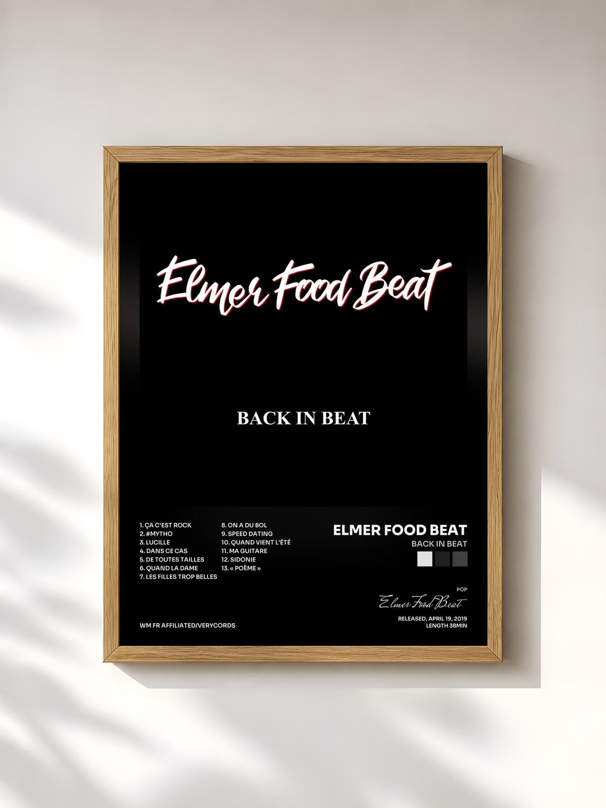 #bois Tableau de l'album Back in Beat de Elmer Food Beat, cadre en bois brut, imprimé et encadré en France