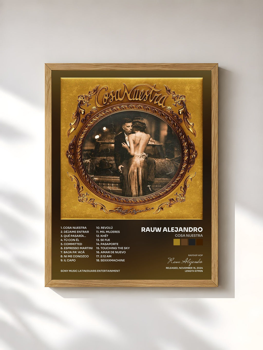 #bois Tableau de l'album Cosa Nuestra de Rauw Alejandro, cadre en bois brut, imprimé et encadré en France