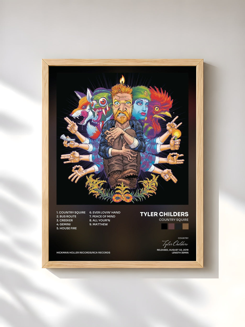 #bois Tableau de l'album Country Squire de Tyler Childers, cadre en bois brut, imprimé et encadré en France