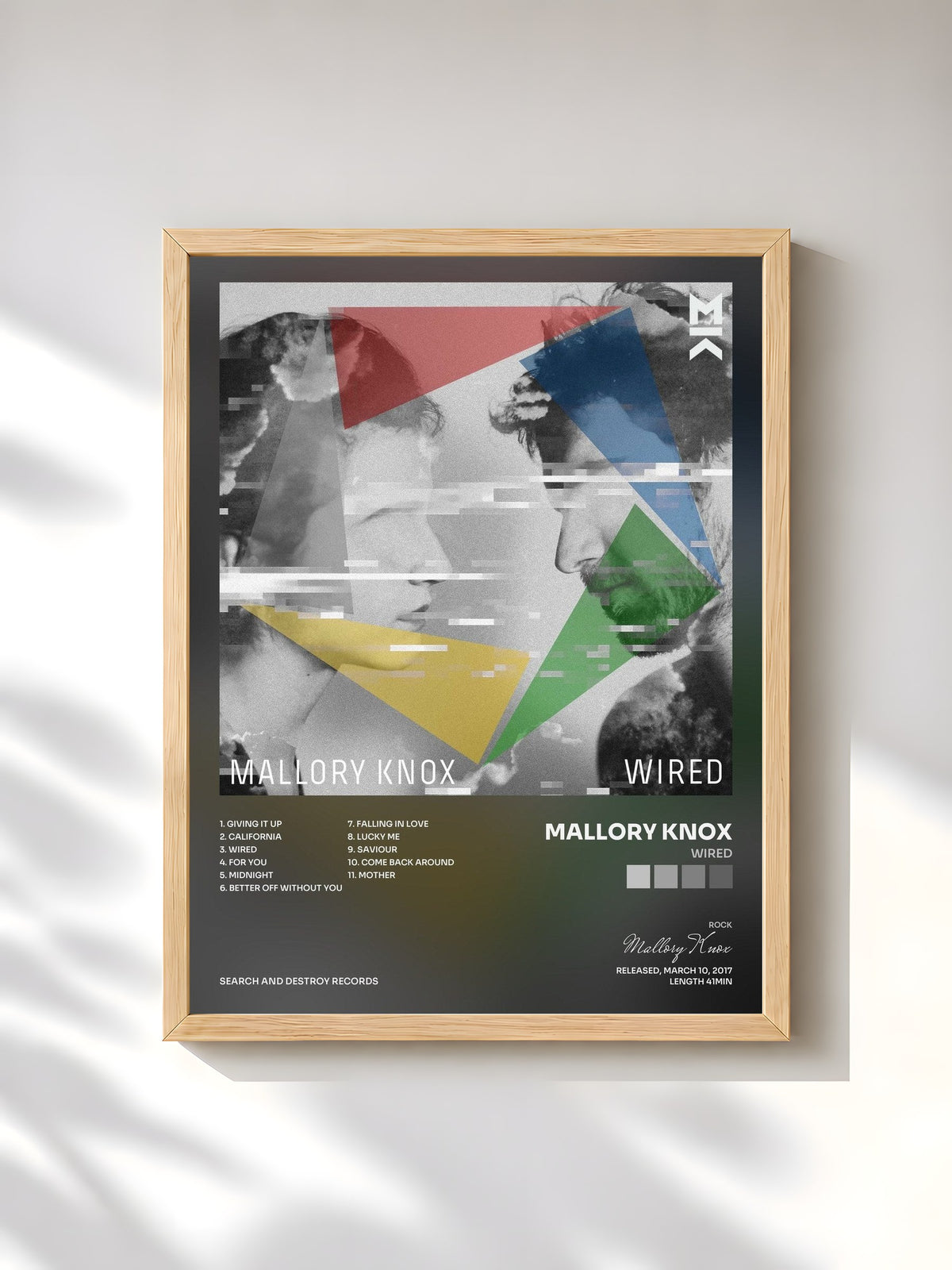 #bois Tableau de l'album Wired de Mallory Knox, cadre en bois brut, imprimé et encadré en France
