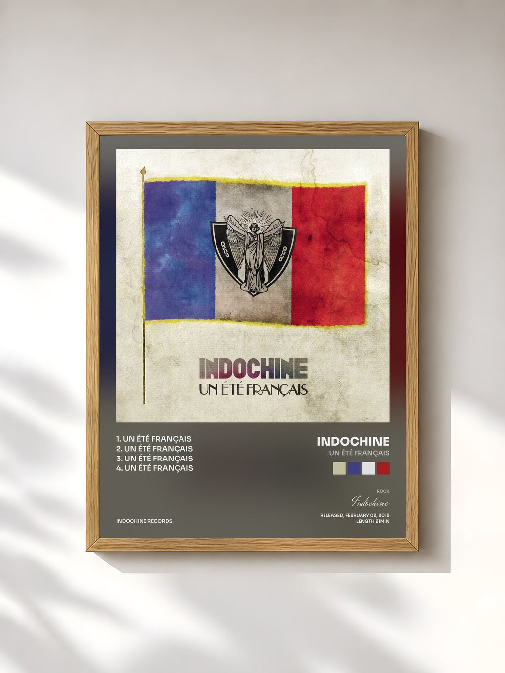 #bois Tableau de l'album Un été français de Indochine, cadre en bois brut, imprimé et encadré en France