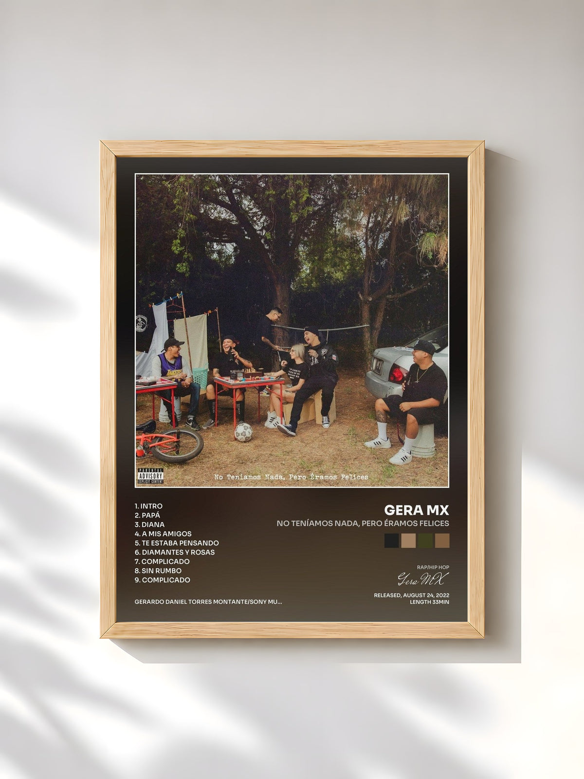 #bois Tableau de l'album No Teníamos Nada, Pero Éramos Felices de Gera MX, cadre en bois brut, imprimé et encadré en France