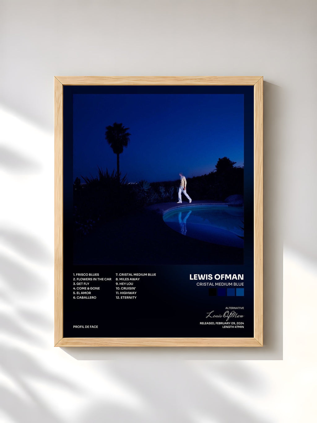 #bois Tableau de l'album Cristal Medium Blue de Lewis OfMan, cadre en bois brut, imprimé et encadré en France