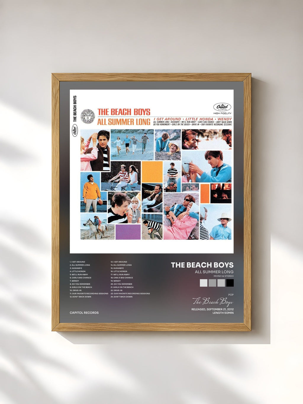 #bois Tableau de l'album All Summer Long (Mono & Stereo) de The Beach Boys, cadre en bois brut, imprimé et encadré en France