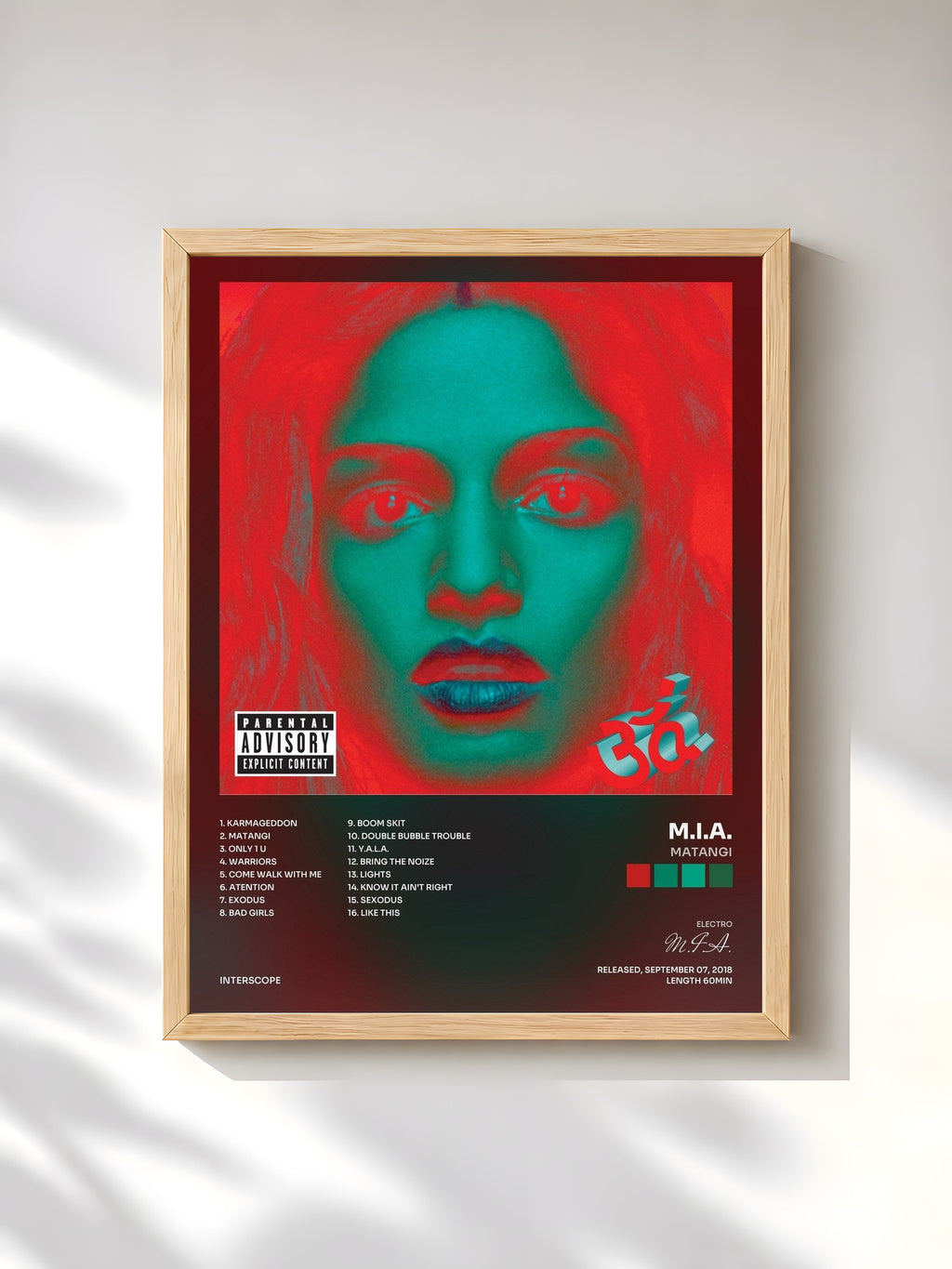 #bois Tableau de l'album Matangi de M.I.A., cadre en bois brut, imprimé et encadré en France