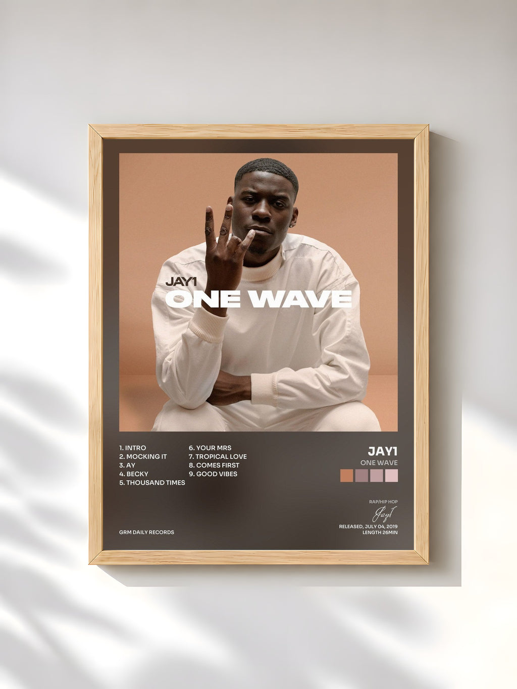 #bois Tableau de l'album One Wave de Jay1, cadre en bois brut, imprimé et encadré en France