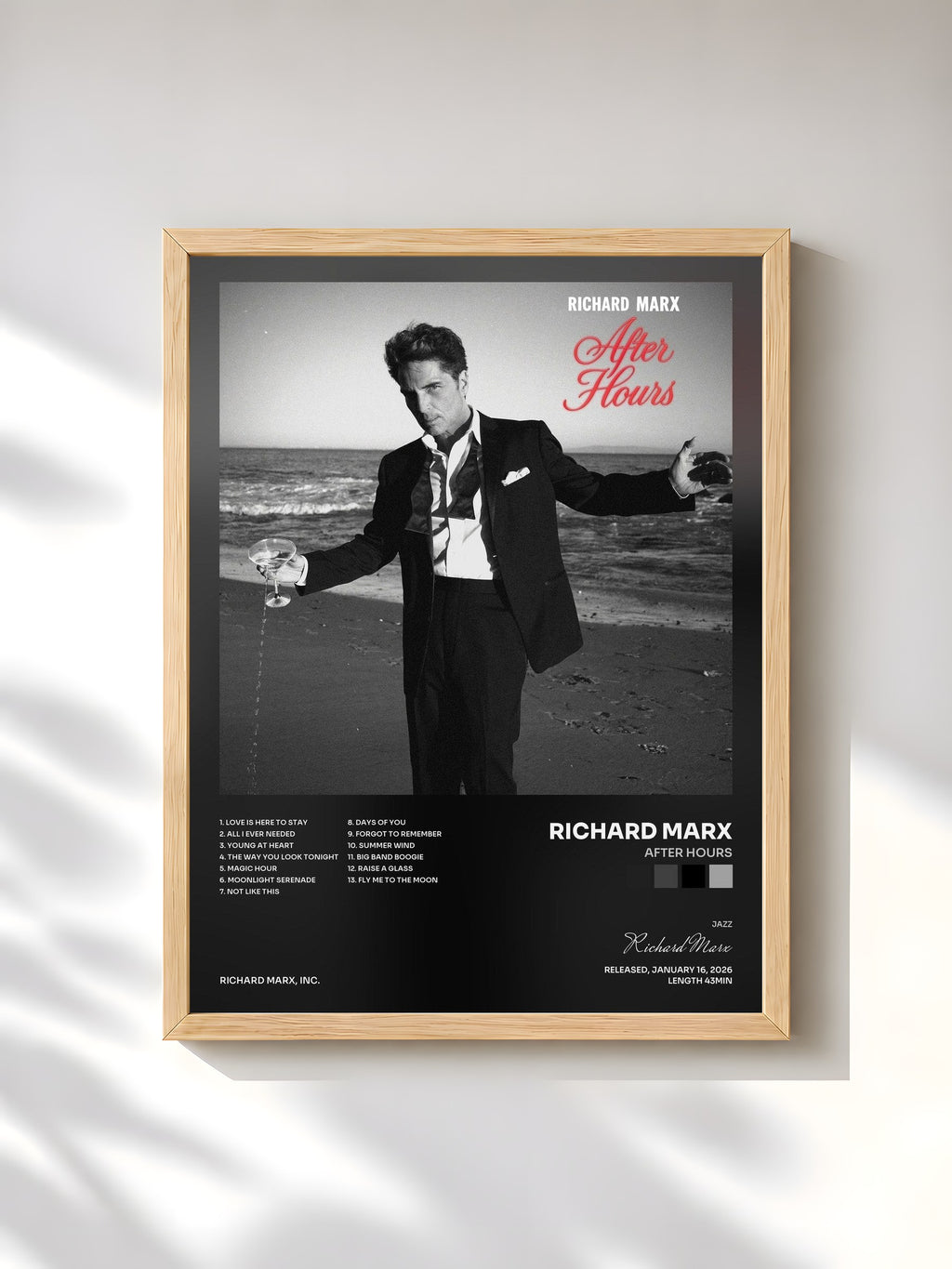 #bois Tableau de l'album After Hours de Richard Marx, cadre en bois brut, imprimé et encadré en France